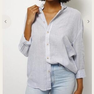 ROLLAS Slouch Stripe Sky Shirt Blue White Top Lightweight Relaxed Sz 8/S NEW